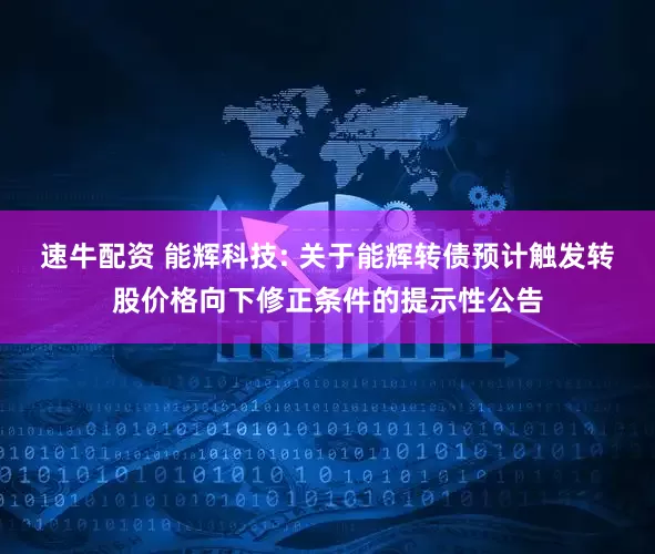 速牛配资 能辉科技: 关于能辉转债预计触发转股价格向下修正条件的提示性公告