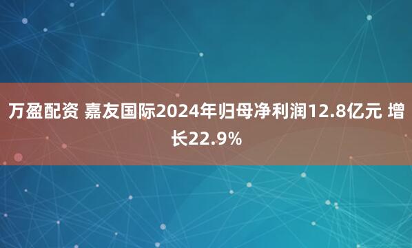 万盈配资 嘉友国际2024年归母净利润12.8亿元 增长22.9%