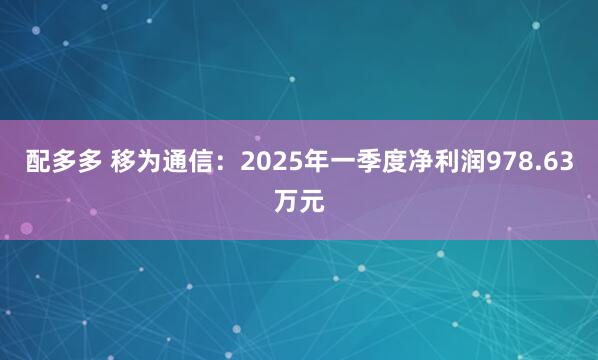 配多多 移为通信：2025年一季度净利润978.63万元